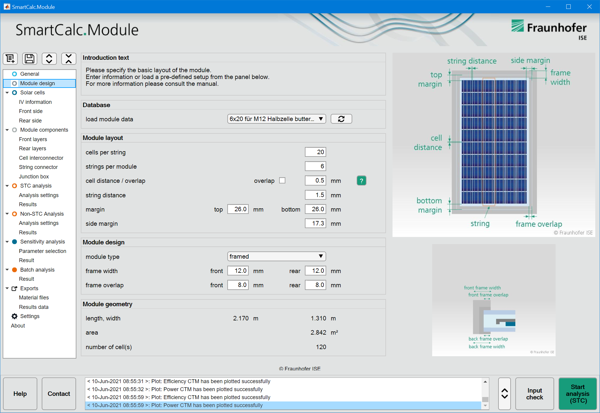 SmartCalc.CTM cell-to-module screenshot layout setup